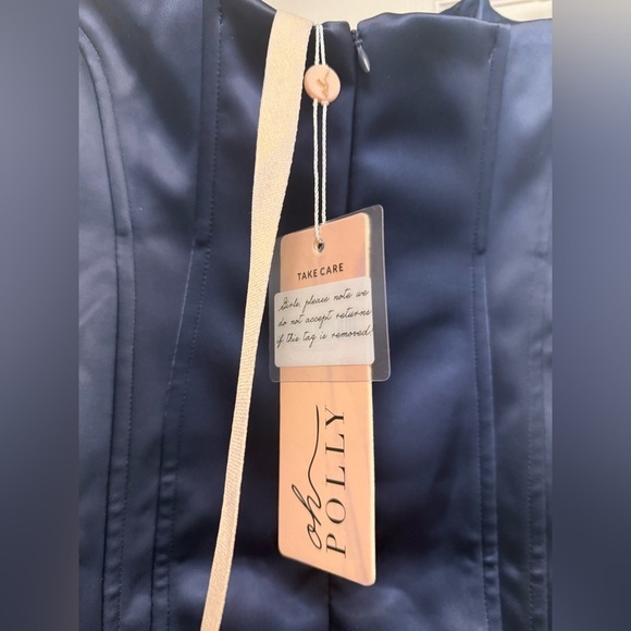 OH POLLY. Euphoria Embellished Bustier Satin Mini Dress Navy Blue Size 2 - Picture 8 of 9